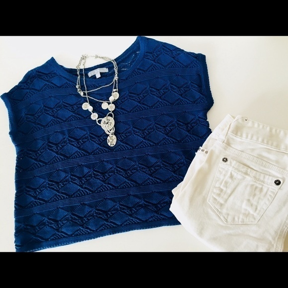 𝅺NY Collection Blue crochet top knit sweater - Picture 6 of 7